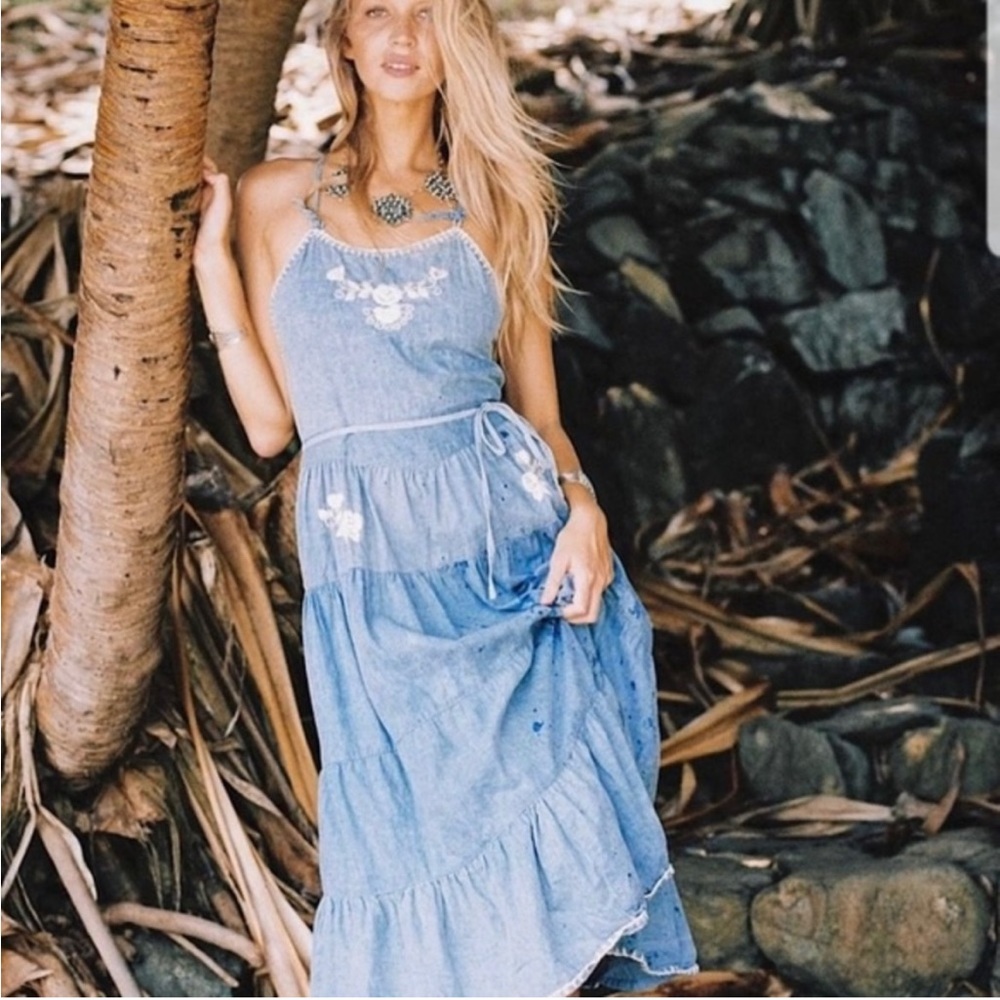 Chasing Unicorns Columbine Denim Embroidered Dress
